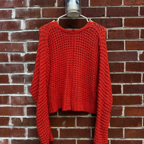 Orange Cropped Knit Cardigan Sweater - Picture 4 of 5